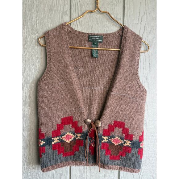 Vintage Ralph Lauren Hand Knit Southwest Aztec Wool Alpaca Vest - Picture 1 of 6